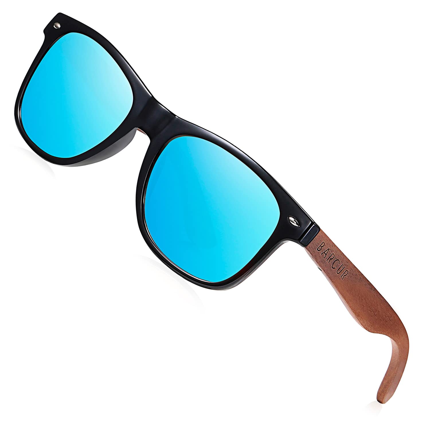 BarcurBarcur Wood Sunglasses for Men Women Polarized, uv Protection Black Walnut/Zebra Wooden Arms Frame Shades with Case