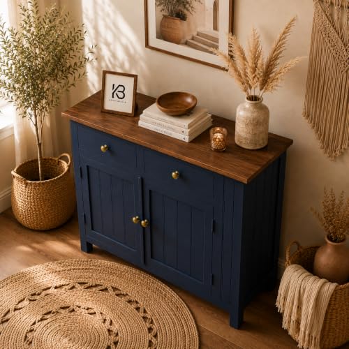Image of Solid Wood Madrid Sideboard | Sideboard Cabinet (S) | Finish Premium Acrylic Midnight Blue