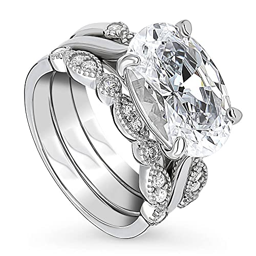 BERRICLE Sterling Silver Milgrain Wedding Engagement Rings 5.5 Carat Cubic Zirconia CZ Solitaire Ring Set for Women, Rhodium Plated