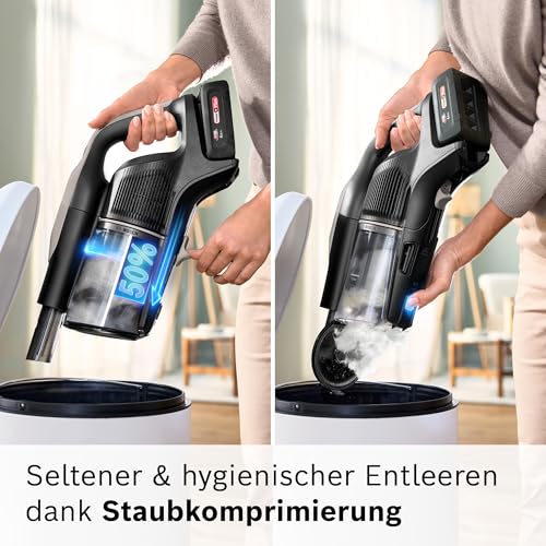 Bosch Akku-Staubsauger Unlimited 10 BKS1051GQC, kabellos, MicroClean Technology, TFT-Display, Staubkomprimierung, HEPA-Filtersystem, 10 J. Motorgarantie, 4 Ah Akku, LED-Licht, Schnellladegerät, grau