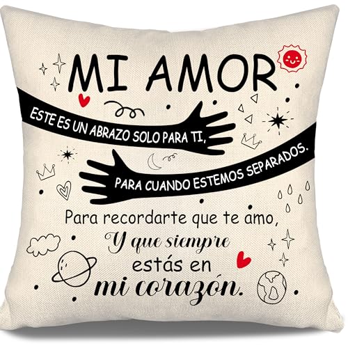 Aosumin Mi Amor Este es un Abrazo Solo para ti para Cuando estemos Separados Fundas de Cojín para Parejas Amantes Novia Novio Esposa Marido Cumpleaños San Valentín Navidad Regalo (mi Amor-a)