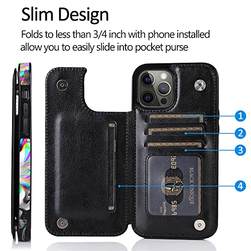 Image of uCOLOR Compatible with iPhone 13 Pro Max 6.7 inch Wallet Case with Card Holder Slot Folio Flip PU Leather Kickstand Double Magnetic Clasp and RFID Blocking D (Black Rainbow Marble, iPhone 13 Pro Max 6.7 inch)