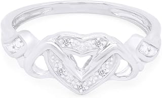 925 Sterling Silver Round Cut White Natural Diamond Accent Interlocking Heart Promise Ring Jewelry For Womens