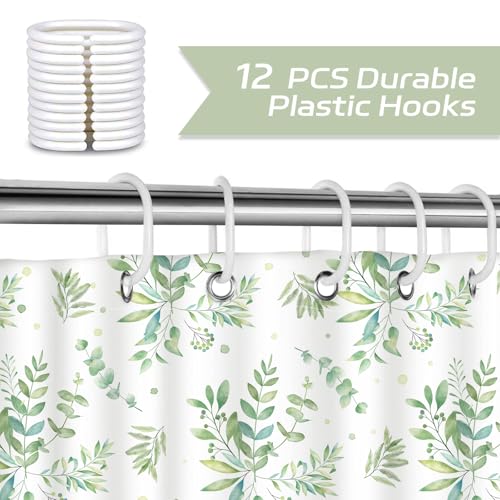 Dazzlewall Green Leaves Shower Curtain, Plants Leaf Watercolour Botanical Waterproof Bathroom Curtain 180x180cm, Mildew & Mould Resistant Polyester Fabric with 12 Hooks - Image 4