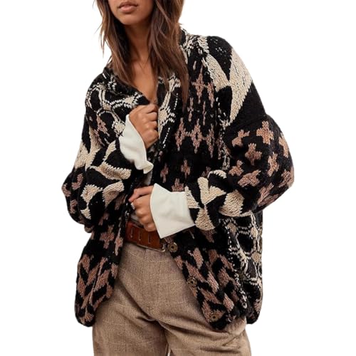 LaurelTree Womens Cardigan Sweaters Open Front Button up Weaters Y2k Knit Chunky Winter Outerwear Coats with Hem Drawstring