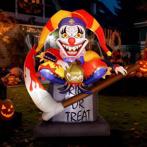WBHome 6 ft Halloween Inflatable Clowns Scythe Tombstone