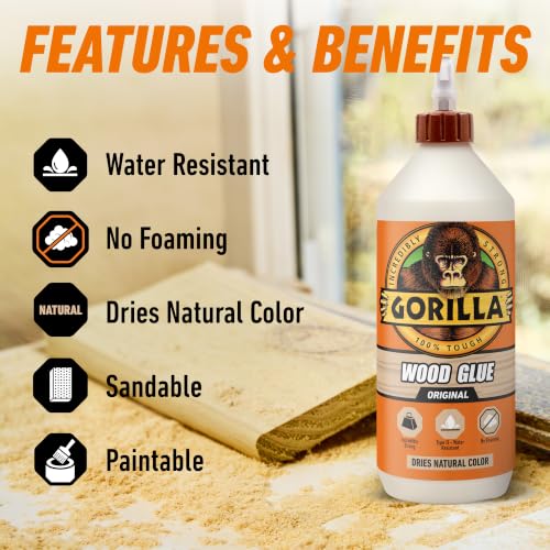 Image of Gorilla Wood Glue, Natural Wood Color, 36 Ounce Bottle (Pack of 1) - Water Resistant for Indoor or Outdoor Projects and Repairs