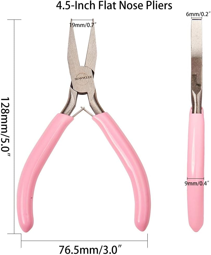 SUNNYCLUE 4.5 Inch Flat Nose Pliers Mini Precision Pliers Wire Bending Wrapping Forming Tools for DIY Jewelry Making Hobby Projects Pink