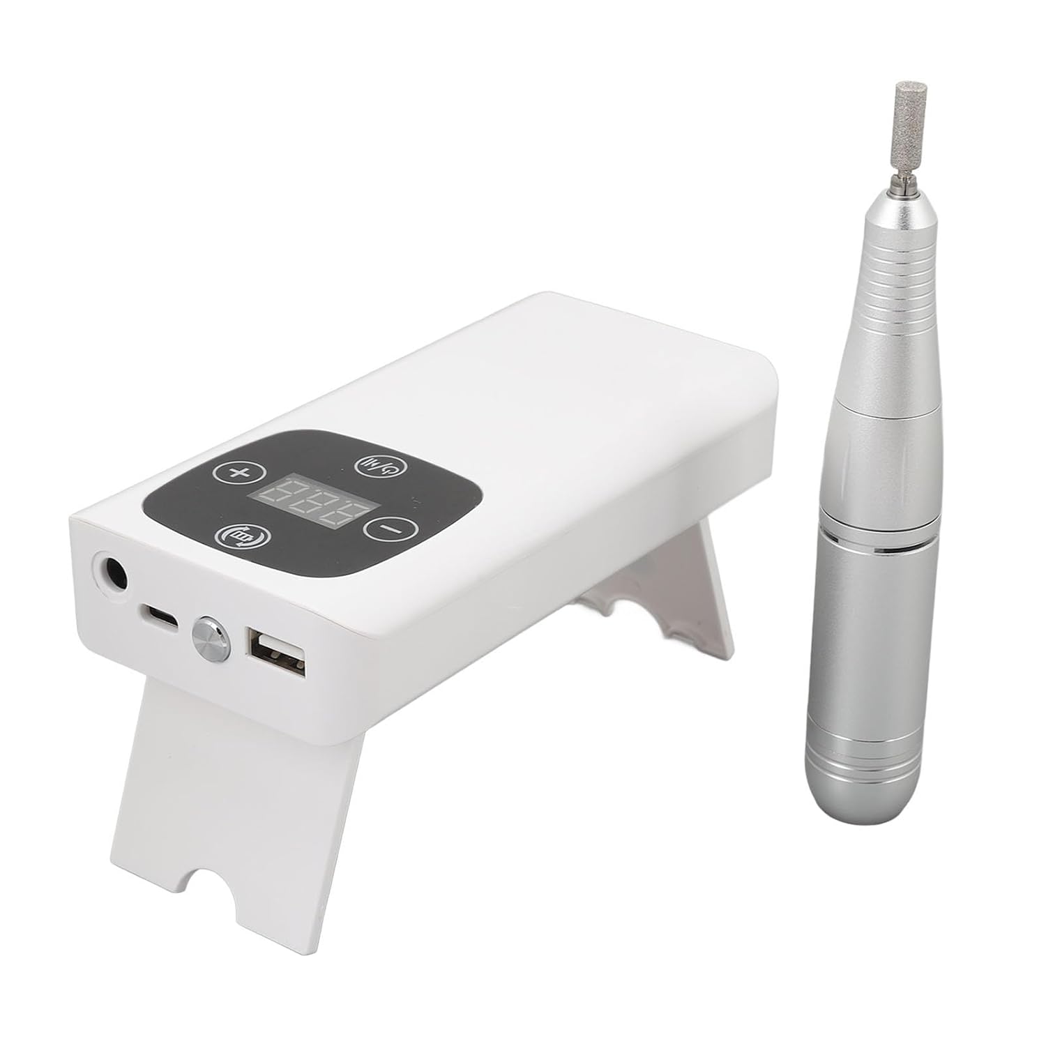 Electric Nail Grinder 2 in 1 Rechargeable Nail Drill Machine 45000rpm Professional Manicure Tool with 9Pcs LED Lamp Beads for Salon Home Use