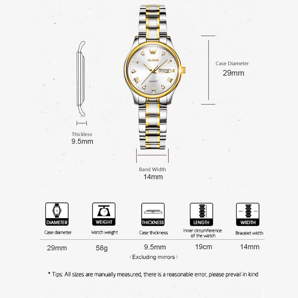 Orologio da Donna Acciaio Inossidabile Quadrante Piccolo 29mm 58g Ultraleggero Quarzo Giapponese Impermeabile 3ATM Data Strass - Orologio Moda per Tutti i Giorni (Oro, Argento, Blu, Nero)