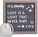 Felt Letter Board 10x10 Inches, Gray Changeable Message Board with Stand , Wall Hook, 417 White Letters, Emojis, Months and Weeks, Arabic Numerals, Canvas Bag and Scissors - Rustic Wood Frame