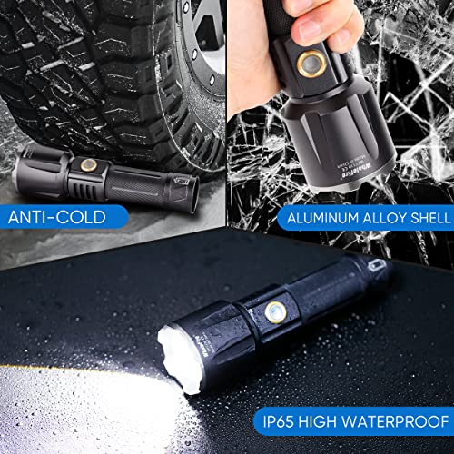 Wholefire Led 120000 High Lumens Super Bright Flashlight, 30W Power Usb Rechargeable Tactical Handheld Flashlight For Camping Biking Hiking Emergency, Ip65 Waterproof, 5 Modes, Can Be Zoom In & Out #TOP4