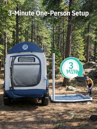Image of Niphean Inflatable Truck Bed Tent with Zipper-Connect Rv Awning, 3-Min Setup Camping System for 5.5-8ft Truck Tent, Waterproof PU3000mm + UV50+ Side Shade, 2+1 Person Overland Shelter