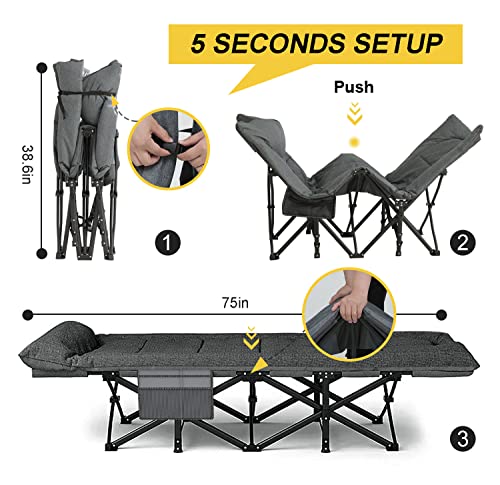 Atorpok Camping Cot For Adults With Cushion And Pillow, Portable Folding Bed For Sleeping, Lightweight Tent Cot With Carry Bag For Kids Supports 450 Lbs (Grey) #TOP1