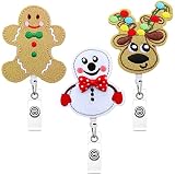 3 Pieces Christmas Badge Reel Retractable Felt Nurse Badge Reels Cute Id Name Badge Holders with All