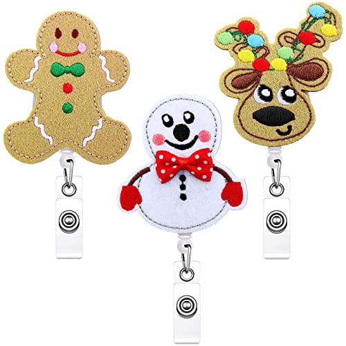 3 Pieces Christmas Badge Reel Retractable Felt Nurse Badge Reels Cute Id Name Badge Holders With Alligator Clip For Doctor Teacher Planner Clip Stocking Stuffer Christmas Ornament (Chic Style) #TOP3