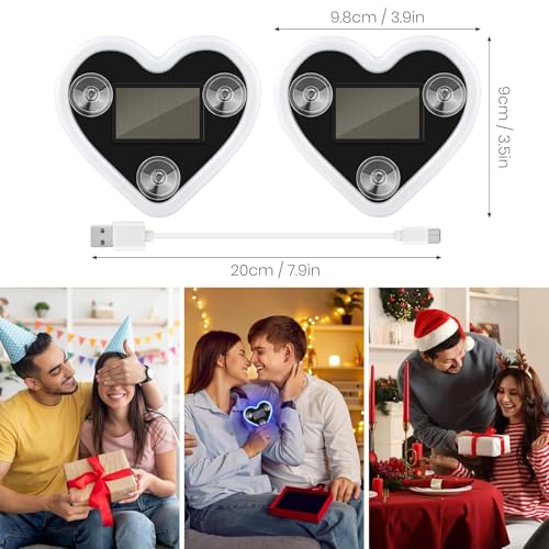 Image of Solar LED Car Window Light Heart Shape with Suction Cups - Automatic Light Sensor Neon Car Decoration Lamp for Rear Window Interior | Vibration Activated Blue Glow Decor for Cars, SUVs