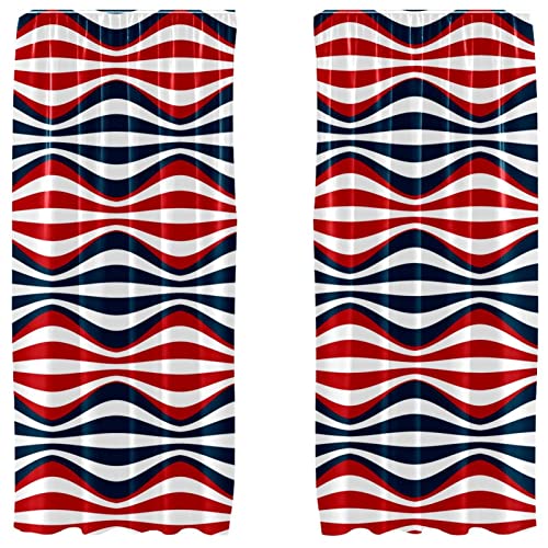 Cortinas para sala de estar modernas con rayas abstractas azules y rojas (Juego de 2)