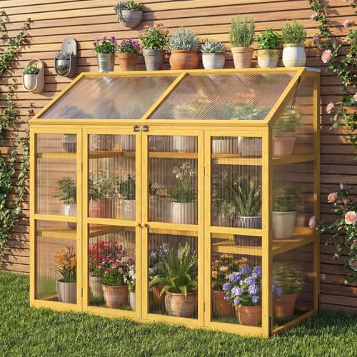 BKSFOAA Wooden Cold Frame Greenhouse with Flip-Top Roof
