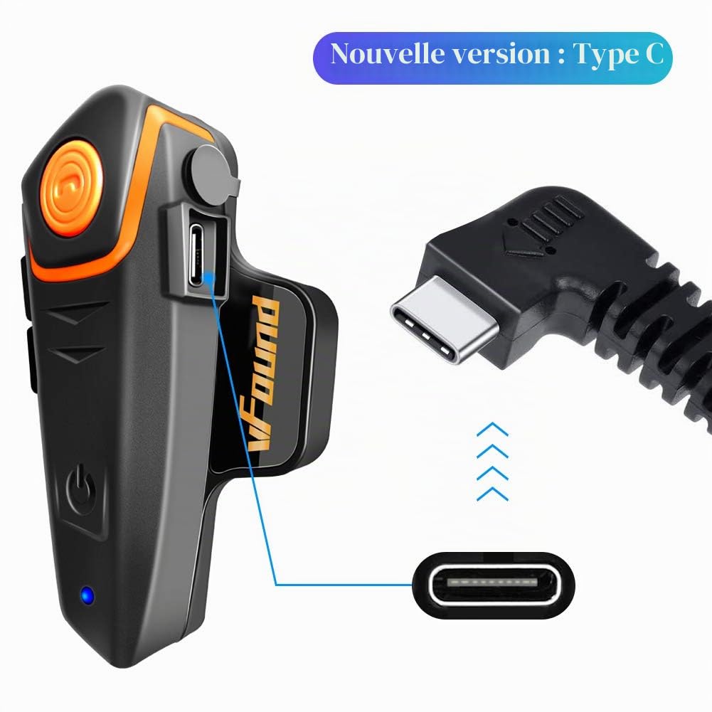BT-S2 1000m Bluetooth Headset Étanche BT Moto Casque Intercom Casque pour 2 ou 3 Pilotes et 2,5 mm Audio pour Walkie Talkie GPS Lecteur MP3 Mains Libres Radio FM (1 Pack)