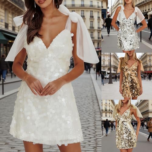 Robe de cocktail à paillettes col en V chic en polyester