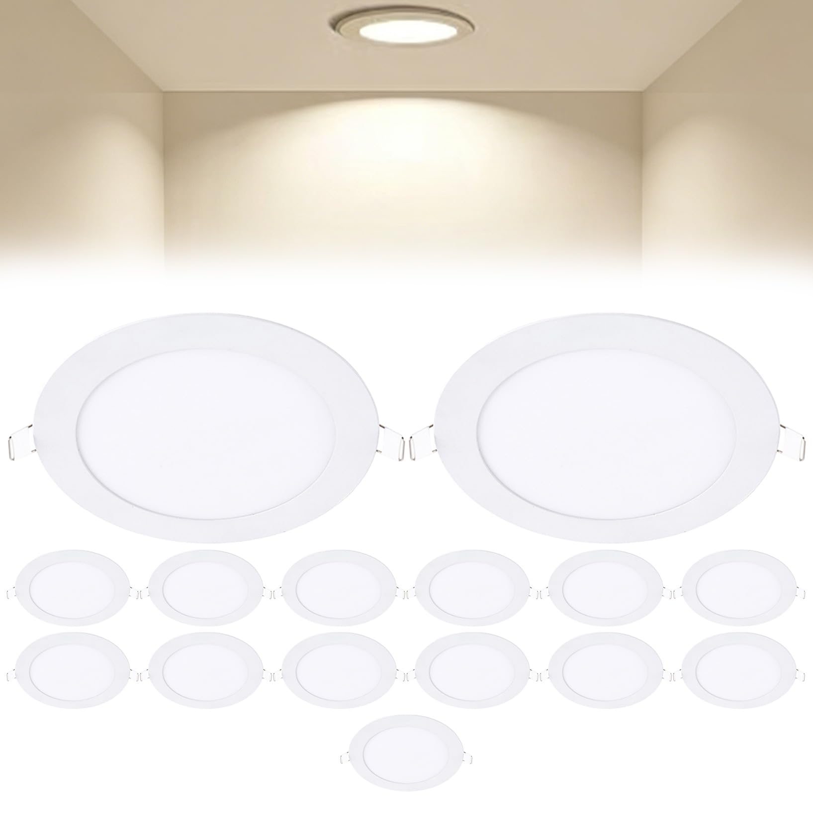 VOGHMOLD 12W Ultra Slim LED Downlight 7 inch, 4000K Recessed Ceiling Light, Cut Φ155-160mm, AC85-265V Flush Mount Spotlights Aluminum Round Panel Lights for Office Hallway, 15 Pack