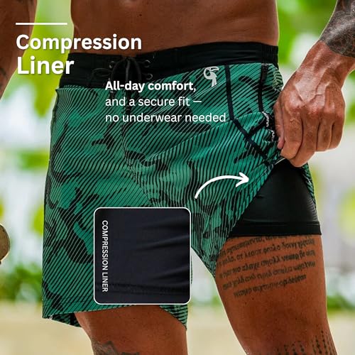 Tucann Men's Trunks 5" Compression Liner Quick Dry Zipper Pocket Chlorine Resistan 4 Way Stretch Camouflage Shorts for Men4