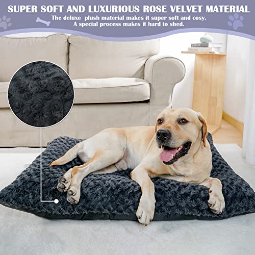 Dogke Large Washable Dog Bed Deluxe Fluffy Plush Dog Crate Pad，Dog Beds Made For Large, Medium, Small Dogs And Cats, Anti-Slip Dog Crate Bed For Sleeping And Anti Anxiety, 35" X 23",Dark Grey #TOP1