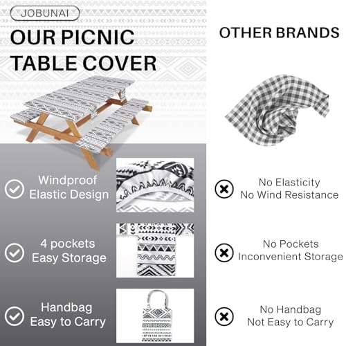 Picnic Table Cover with Bench Covers Non Slip Waterproof Vinyl Tablecloth for 6 Foot Rectangle Tables Family Gardening Needs Camping Rv Roadtrip Items for Tent Camper Useful Gift for Woman Man
