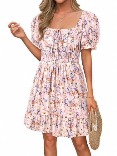 Image of Womens Babydoll Mini Dress Casual Square Neck Short Sleeve Summer Dresses