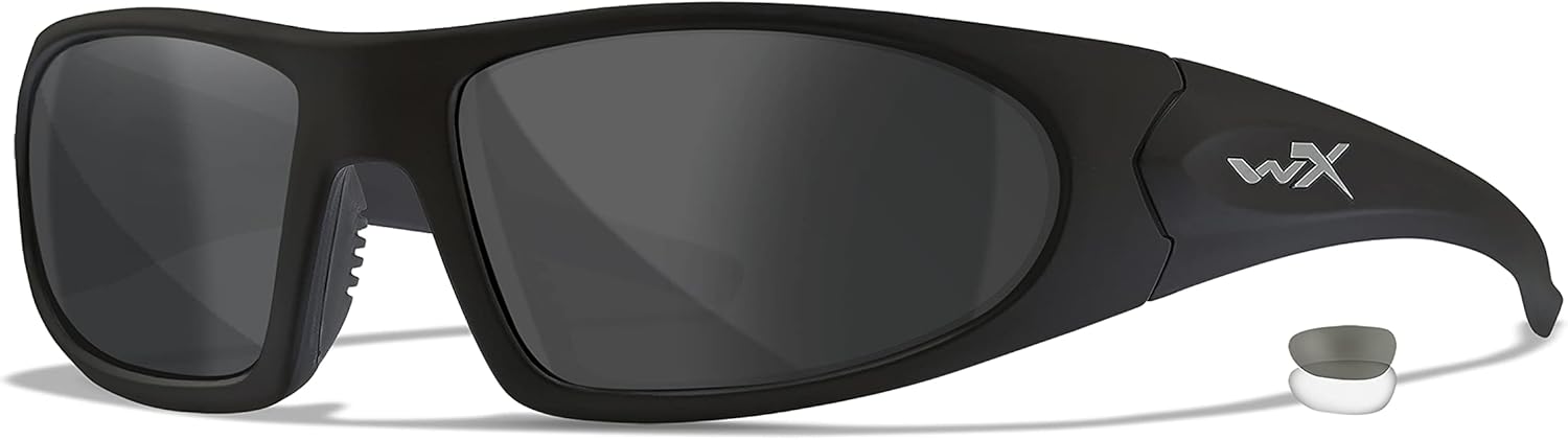 Wiley X ROMER 3 Sunglasses, Ballistic Rated ANSI Z87 Safety Glasses, UV Eye Protection for Shooting, Fishing, Biking, and Extreme Sports, Black Frames, Changeable Tinted and Clear Lenses
