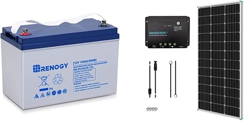 Renogy Batería de gel híbrida de ciclo profundo de 12 V y 100 AH más de 750 ciclos y 100 W de 12 V con panel solar monocristalino de 100 W