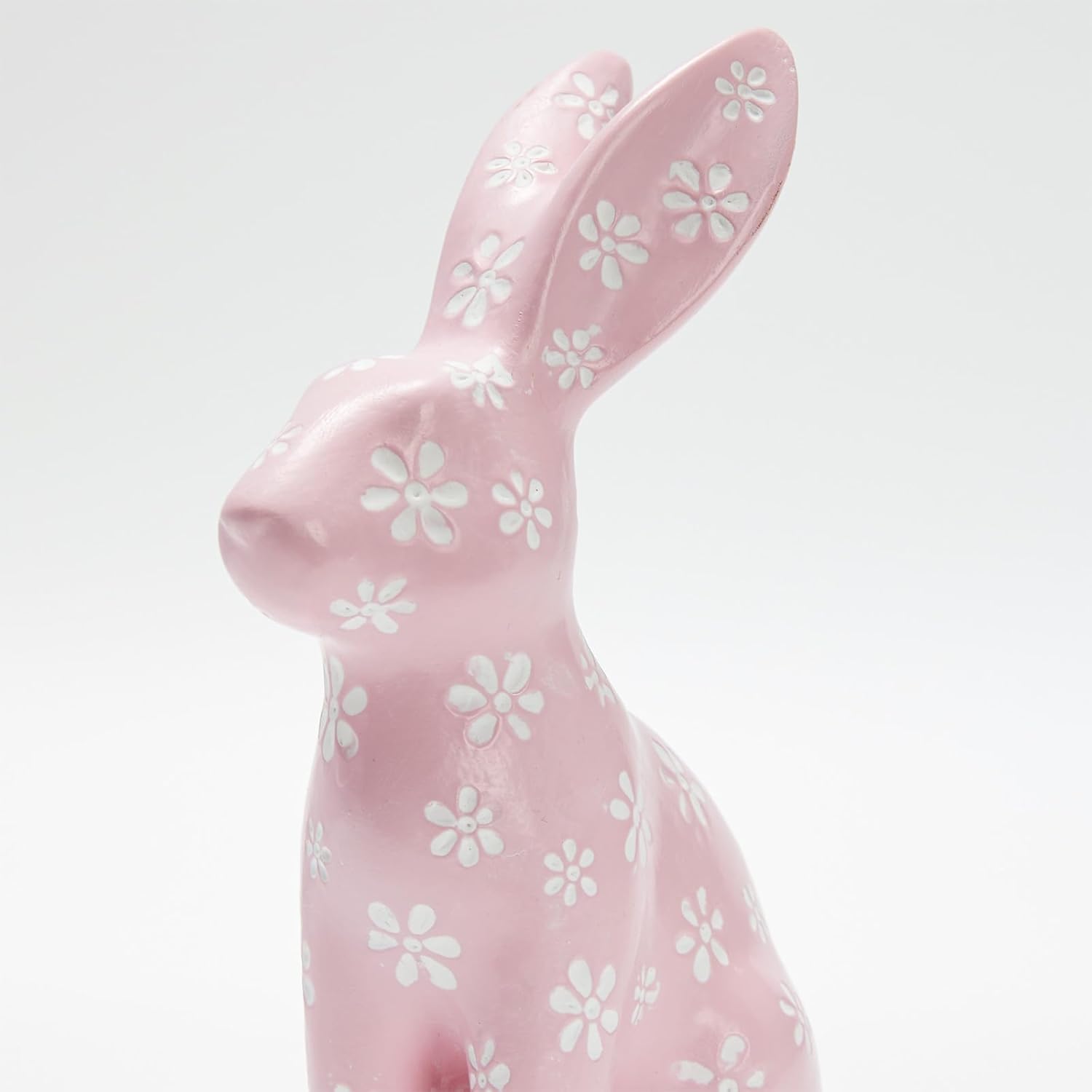 WDS WONDROUS Easter Decorations Floral Bunny Figurines Set, Pink Rabbit Decor with White Flowers, Easter & Spring Tabletop Decor, Farmhouse Home Decor Sculptures for Shelf Coffee Table Mantel