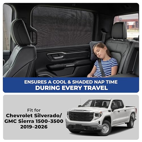 Image of EcoNour Car Window Screen Chevy Silverado /GMC Sierra 1500-3500 2019-2026 Breathable Mesh Camping Window Covers | 100% Protection from Bugs, Mosquito & UV | Baby Safe Privacy Net | Car Accessories