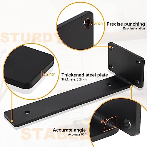 Floating Shelf Brackets 4 Pcs of 10 inch Heavy Duty Industrial Shelf Bracket Black Metal L Brackets for Shelves Support DIY(1/5 Inch Thicked) by OIVGGUR - Image 5