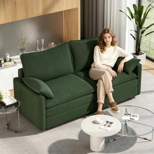 Vesgantti 74" Sectional Cloud Couch, Deep Seat Loveseat Sofa, Green - image 1