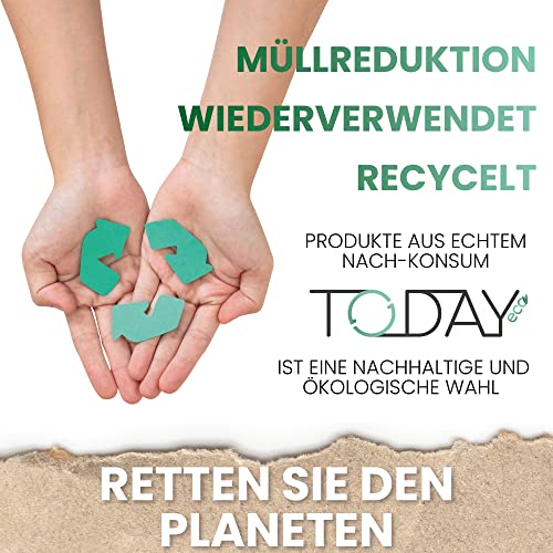 Today Eco - Fusselrolle 16 Rollen + Deckel + 2 Abroller 95% recyceltes Material - Fusselrolle Tierhaare Easy-Peel - Geeignet für Haare, Staub, Kleidung, Tierhare