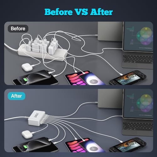 Image of USB C Charger, 240W GaN 8 Port USB Fast Block, PD100W Multi-Port Charging Station, Power Adapter Plug for Samsung /iPhone /Google, Laptop Charger for MacBook Pro /Air