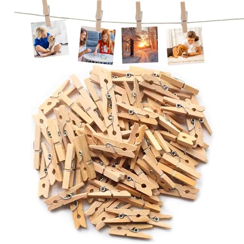 Ensemble de 100 Mini Pinces à Linge en Bois Léger de 25 mm - Décoration Maison et Photos - Pinces à Linge en Bois Naturel pour Artisanat et Déco