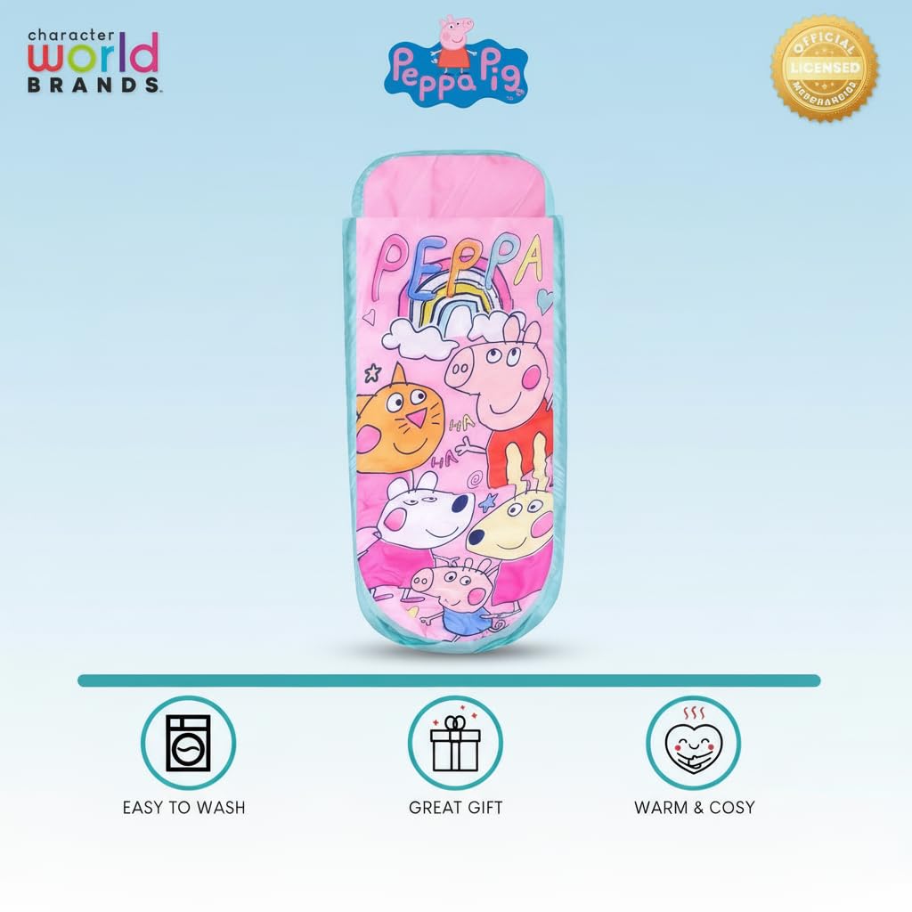 Character World Peppa Pig and Friends ReadyBed - Letto gonfiabile per bambini, sacco a pelo con pompa, materasso da viaggio per pigiama party, campeggio o uso domestico
