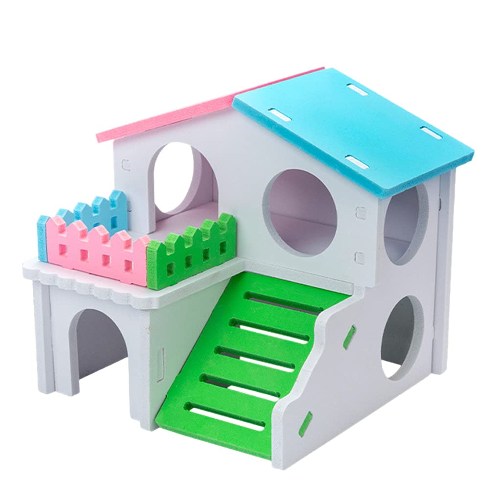 NEWFT Hamster Wooden 2-Story House Small Pets Nesting Habitat for Gerbils Chinchillas Pigs Small Animals