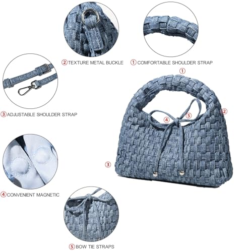 Image of JINMANXUE Fashion Mini Handbag For Women, Woven Tote Bucket Composite Bag Knitting Chain Bags, Crossbody Shoulder Purses