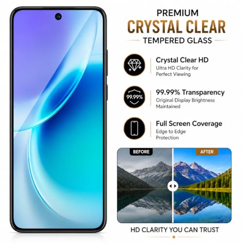 Image of ArmourPro 3D Borderless Tempered Glass for Vivo X300 FE and Vivo X300 and X200 FE, HD Clear Curved Edge to Edge Screen Protector, 9H Hardness, Oleophobic Coating, Case Friendly | Pack of 1