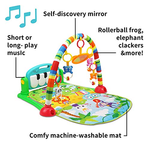 WYSWYG Baby Gym Jungle Musical Play Mats for Floor, Kick and Play Piano Gym Activity Center with Music, Lights, and Sounds Toys for Infants and Toddlers Aged 0 to 6 to 12 Months (Green)