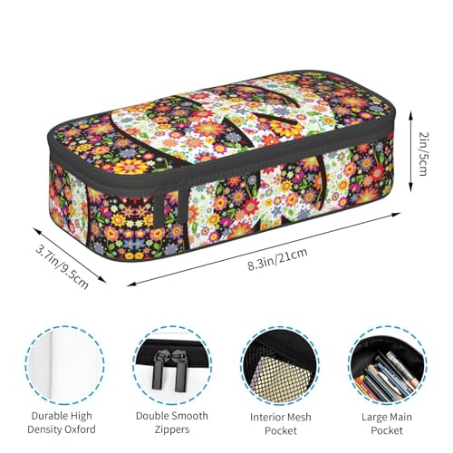 Image of Hippie Flower Peace Pencil Case Organizer Big Capacity Pencil Pouch Stationery With Zipper School Supplies Pencil Bag For Girls Boys Office