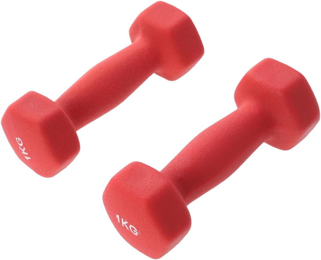 HEMOTON 1Kg Ergonomic Yoga Dumbbells for Women Red Comfortable Grip for Home Workouts Fitness Classes and Arm Exercises Hand Weights Non Rolling Design