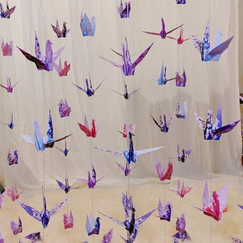 Image of Cherry Blossom Crane Paper Hanging Garlands(3stringsX 5.2ft), Japanese Flower Origami Birds Streamers for Bridal Shower, Baby Shower Birthday Party Supplies,Garden Ceiling Hanging Garland