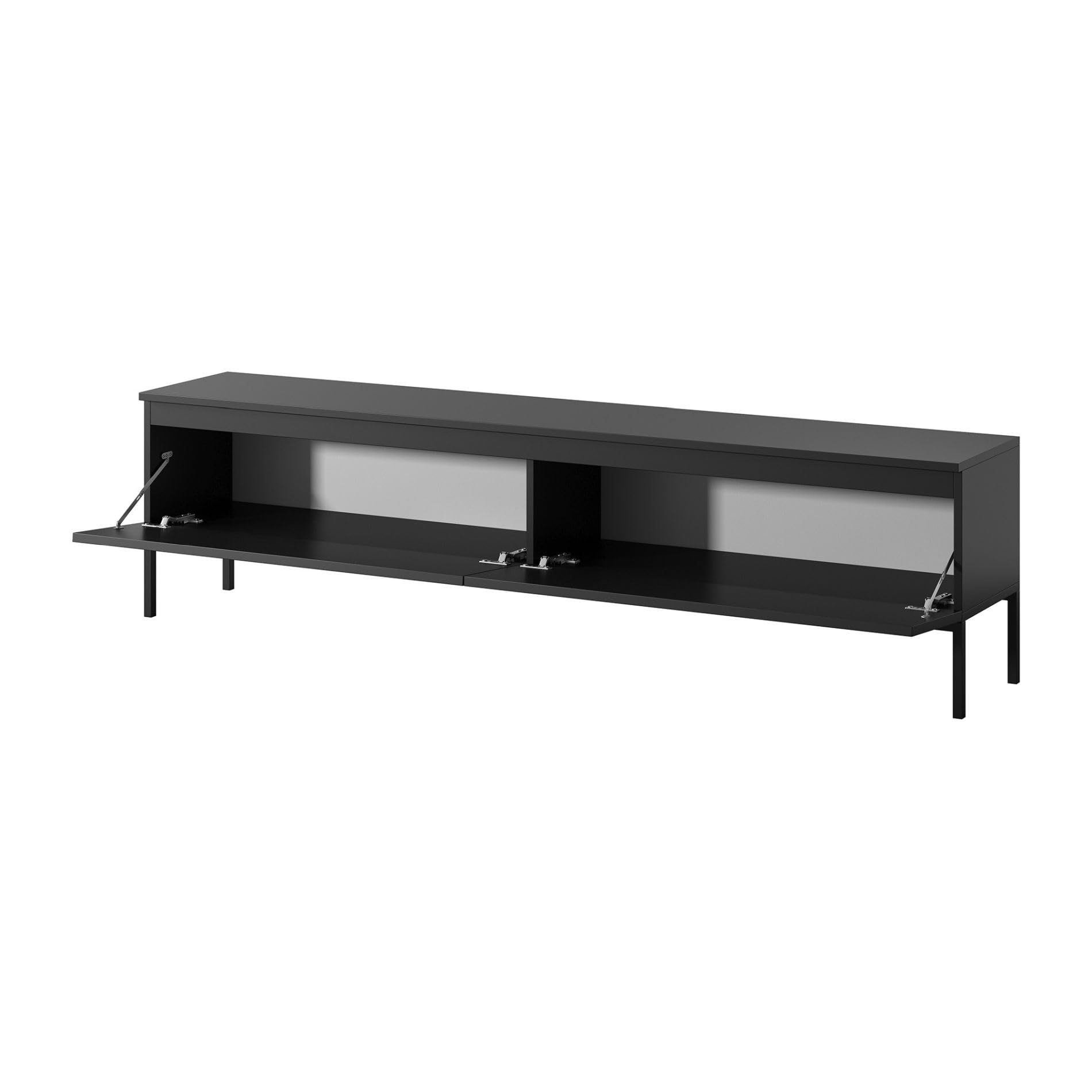Selsey TV Schrank Board Sideboard Fernsehtisch Fernsehschrank Mit Schränken 175 cm Schwarze Beine Schwarz Bemmi