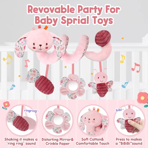 Image of TSYAN Car Seat Toys for Babies 0-6 Months Boy,Baby Spiral Hanging Plush Activity Toys Thank You Gifts for Newborn 0 3 6 9 12 Months Baby Boys Girls