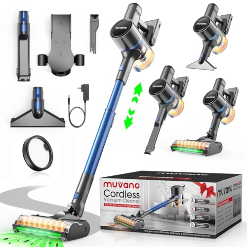 Aspiradora sin Cable, Potente Succión de 45 kPa, Hasta 60 Minutos de Autonomía, Resistente a Enredos, Aspiradora Escoba Recargable con Soporte de pared para Pelo de Mascotas y Suelos de Madera, Azul